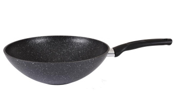 Сковорода алюм.литая с АПП WOK d=28см h=9,5см пласт.ручка Мраморная Kukmara